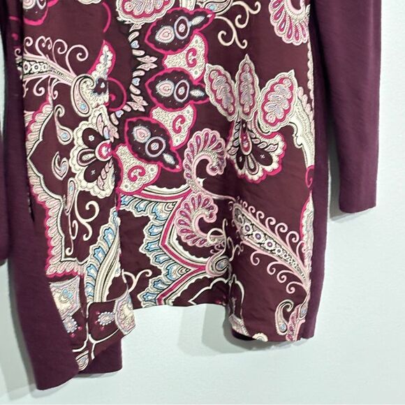 Chico's | Women’s Burgundy Paisley Print Back Open Front Cardigan Sweater - Picture 9 of 15